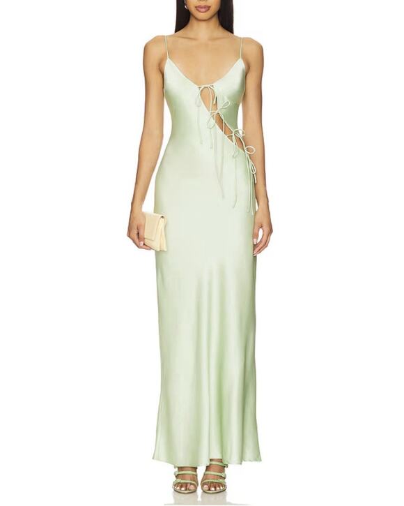 Lioness Dresses & Skirts - NWT Lioness x REVOLVE "About A Girl" Satin Maxi Slip Dress in Light Green/Lime ✨